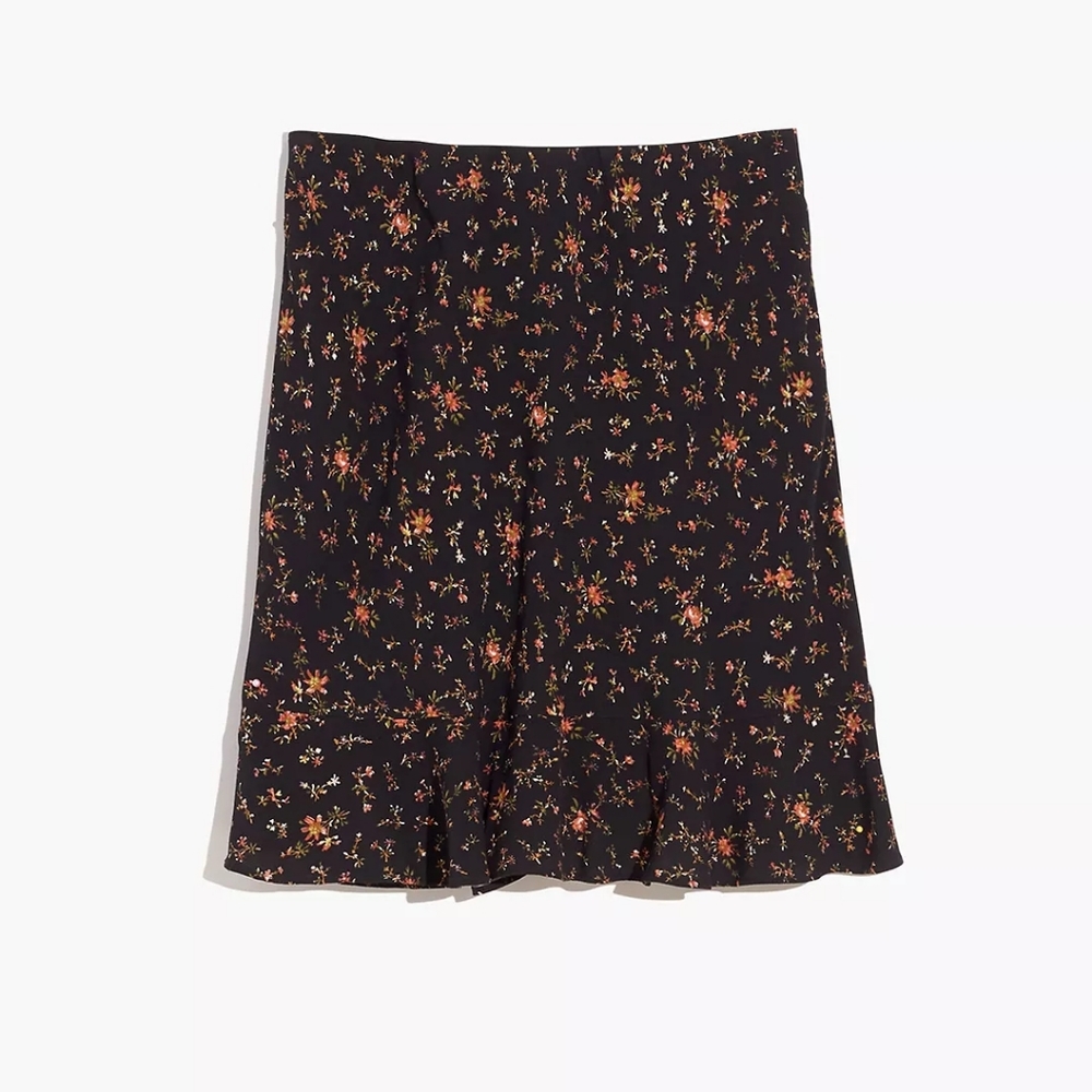 Flounce-Hem Mini Slip Skirt in Fresh Sprigs